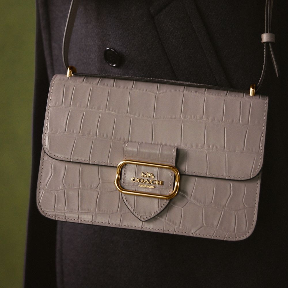 COACH®,Large Morgan Square Crossbody Bag,Leather,Crossbody,Gusset,Gold Metal,Casual,Blush