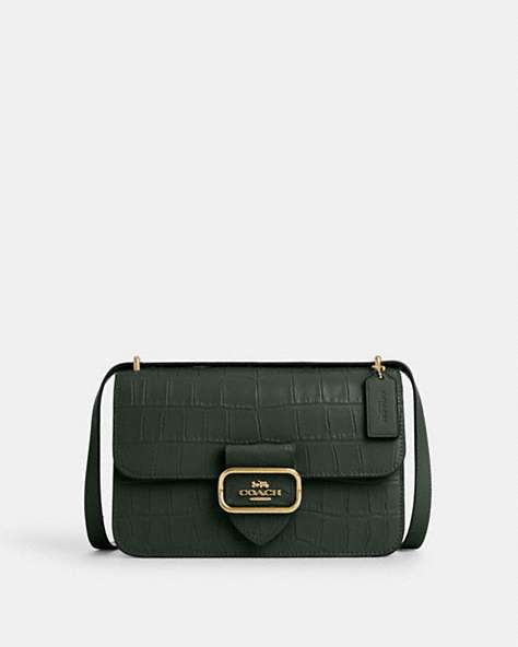 COACH®,LARGE MORGAN SQUARE CROSSBODY,Embossed Leather,Gold/Amazon Green,Front View