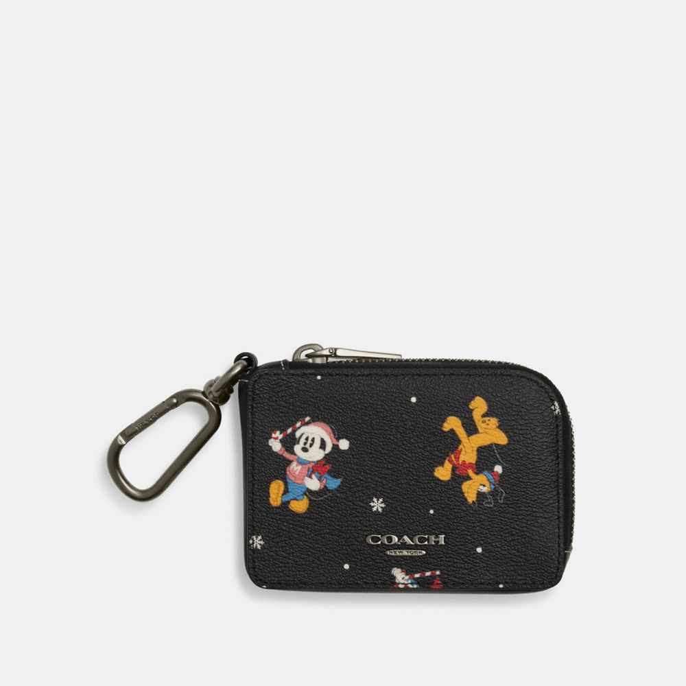 外側にポケット【DISNEY X COACH】Lジップ キー ケース / ホリデイ プリント