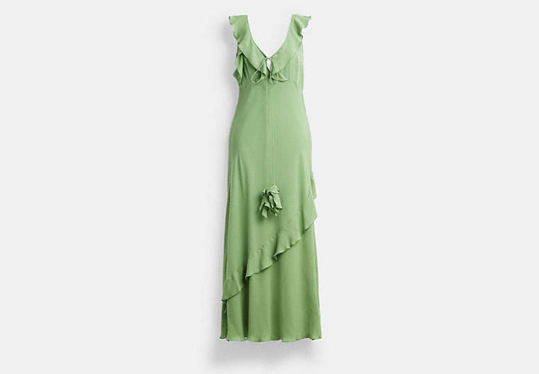 COACH®,V NECK BIAS DRESS,Silk,Green,Front View