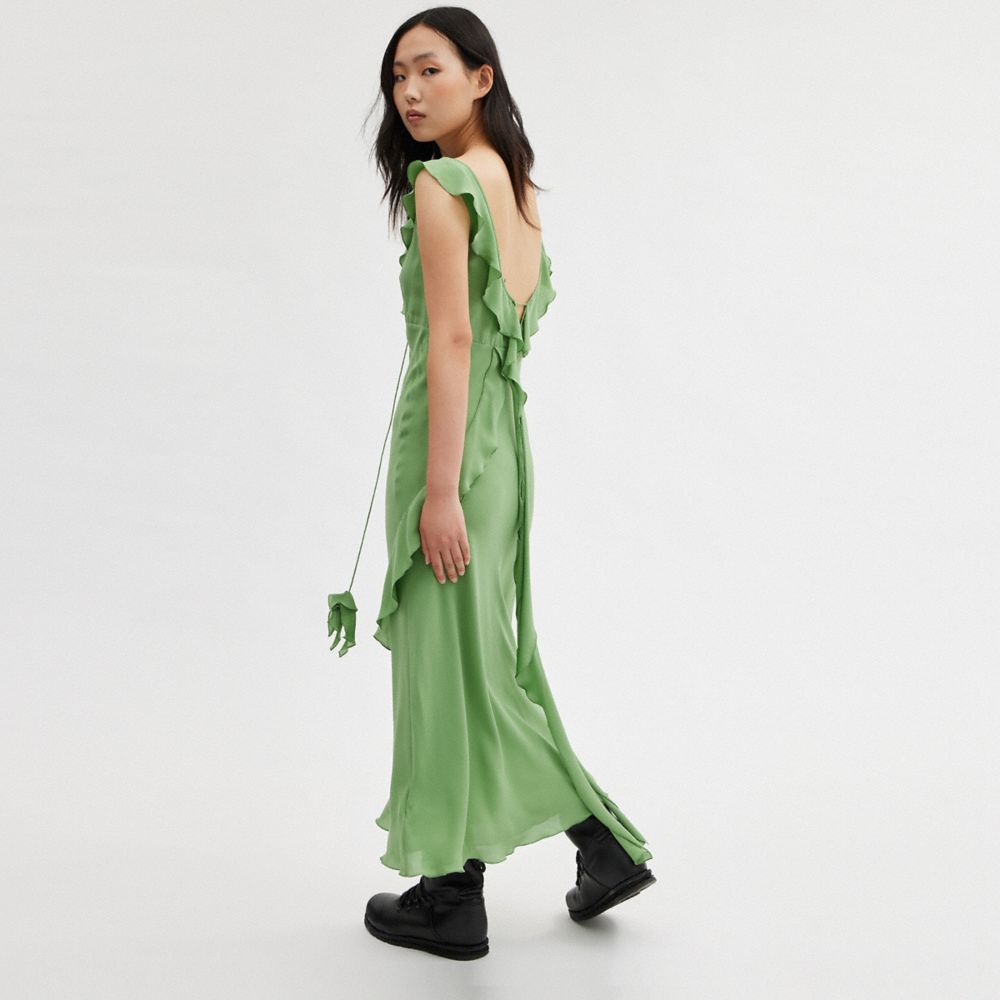 COACH®,V NECK BIAS DRESS,Green,Scale View