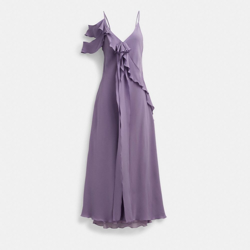 COACH®,SPAGHETTI STRAP BIAS DRESS,Purple,Front View