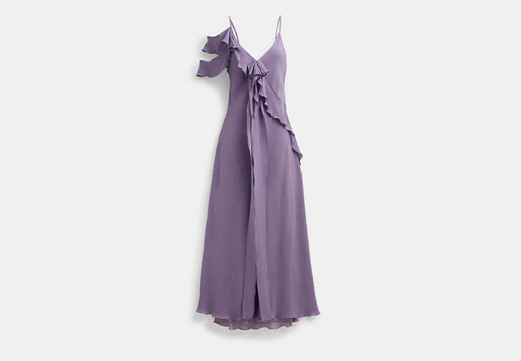 COACH®,SPAGHETTI STRAP BIAS DRESS,Silk,Purple,Front View