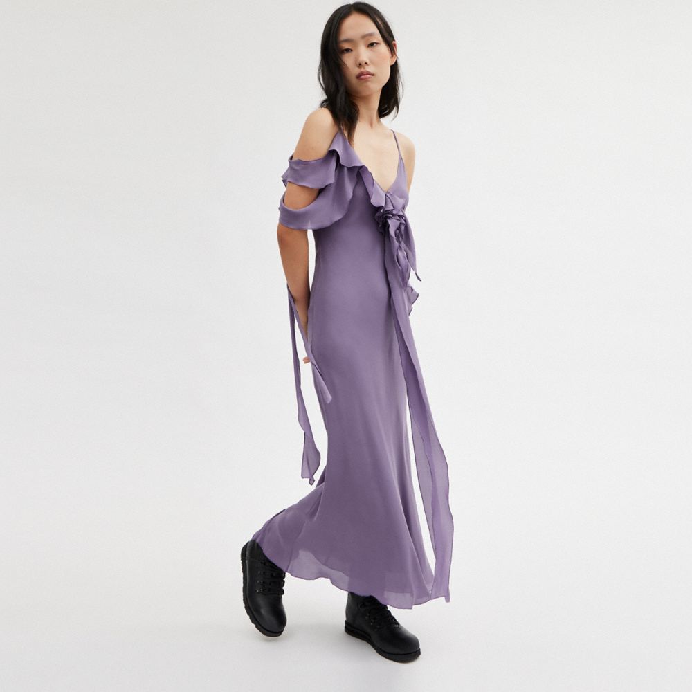 COACH®,SPAGHETTI STRAP BIAS DRESS,Purple,Scale View