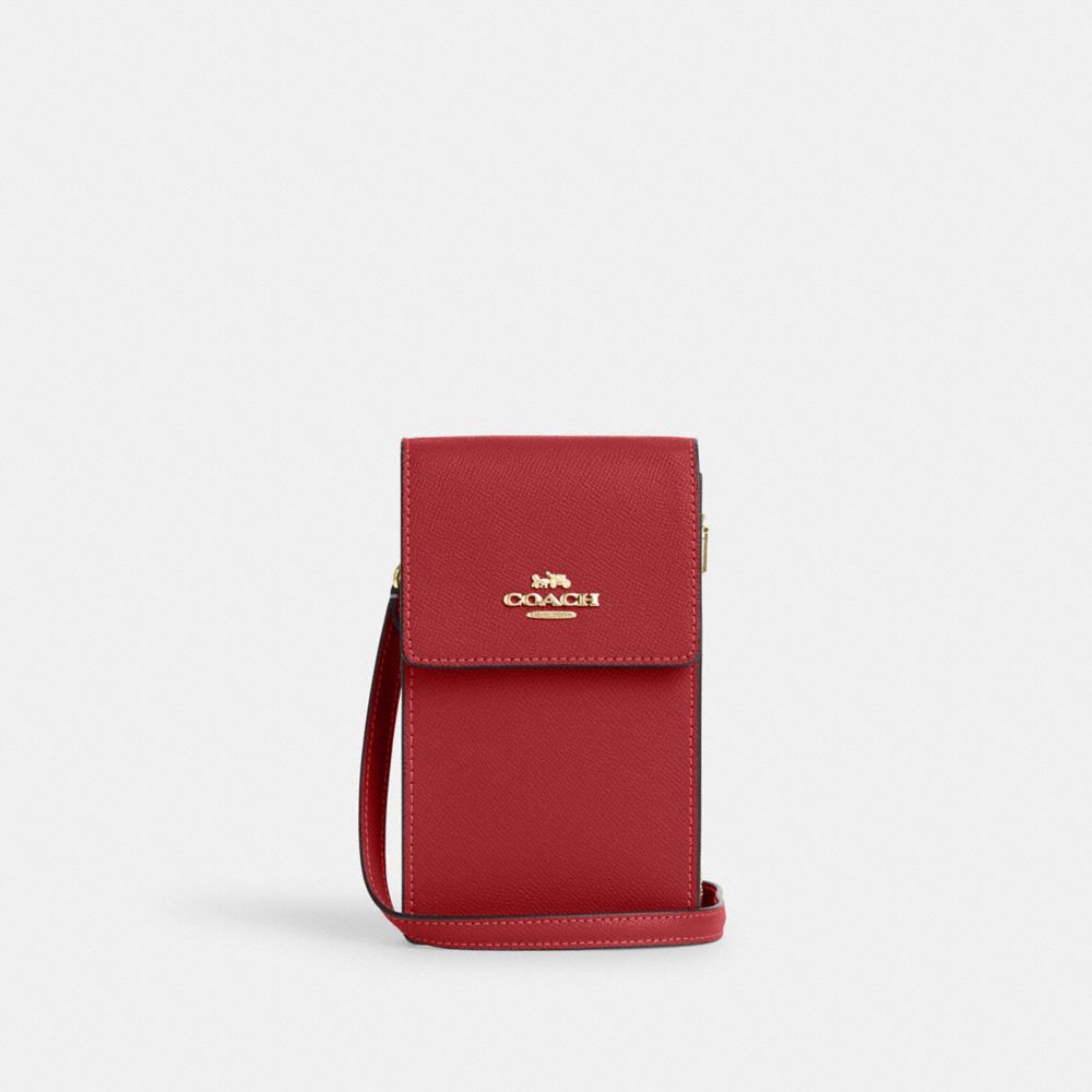 COACH®,NORTH SOUTH PHONE CROSSBODY,Crossgrain Leather,Mini,Everyday,Gold/1941 Red,Front View