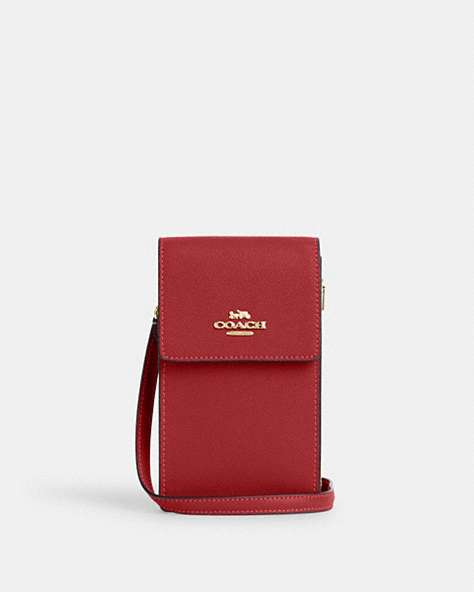 COACH®,NORTH SOUTH PHONE CROSSBODY,Crossgrain Leather,Mini,Everyday,Gold/1941 Red,Front View