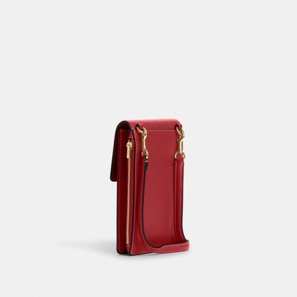 COACH®,NORTH SOUTH PHONE CROSSBODY,Crossgrain Leather,Mini,Everyday,Gold/1941 Red,Angle View