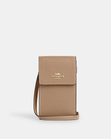 COACH®,NORTH SOUTH PHONE CROSSBODY,Crossgrain Leather,Mini,Everyday,Gold/Taupe,Front View