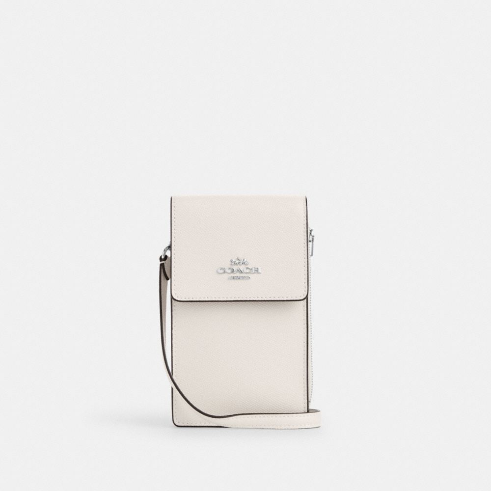 COACH®,NORTH SOUTH PHONE CROSSBODY,Crossgrain Leather,Mini,Everyday,Silver/Chalk,Front View