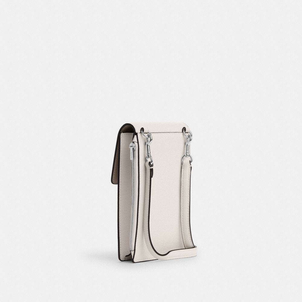 COACH®,NORTH SOUTH PHONE CROSSBODY,Crossgrain Leather,Mini,Everyday,Silver/Chalk,Angle View