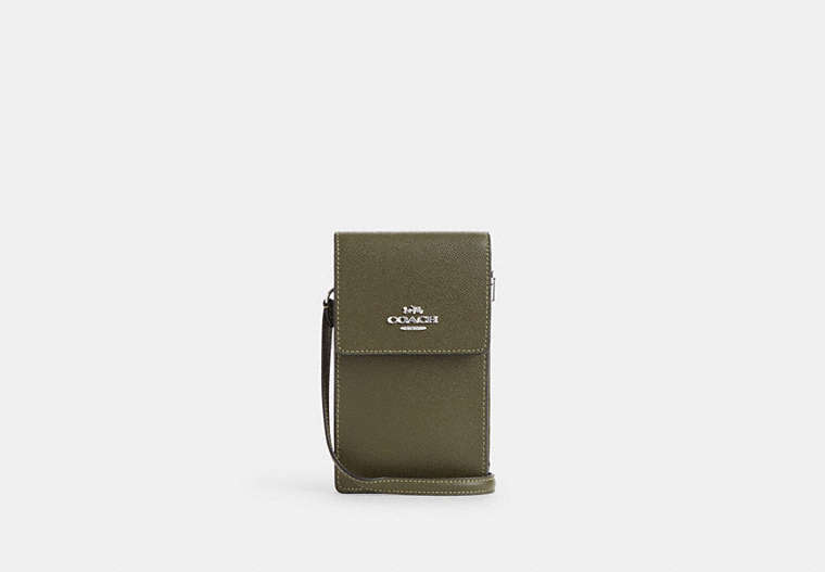 COACH®,NORTH SOUTH PHONE CROSSBODY,Crossgrain Leather,Everyday,Silver/Olive Drab,Front View