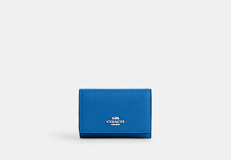 COACH®,MICRO WALLET,Leather,Mini,Silver/Bright Blue,Front View
