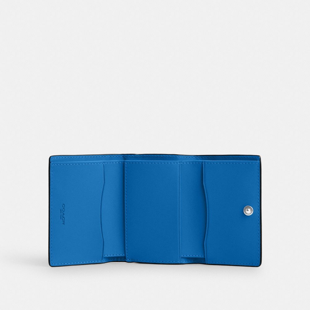 COACH®,MICROPORTEFEUILLE,Cuir maroquiné,Argent/Bleu vif,Inside View,Top View