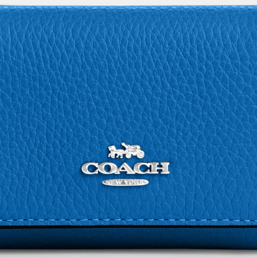 COACH®,MICRO WALLET,Pebbled Leather,Mini,Silver/Bright Blue