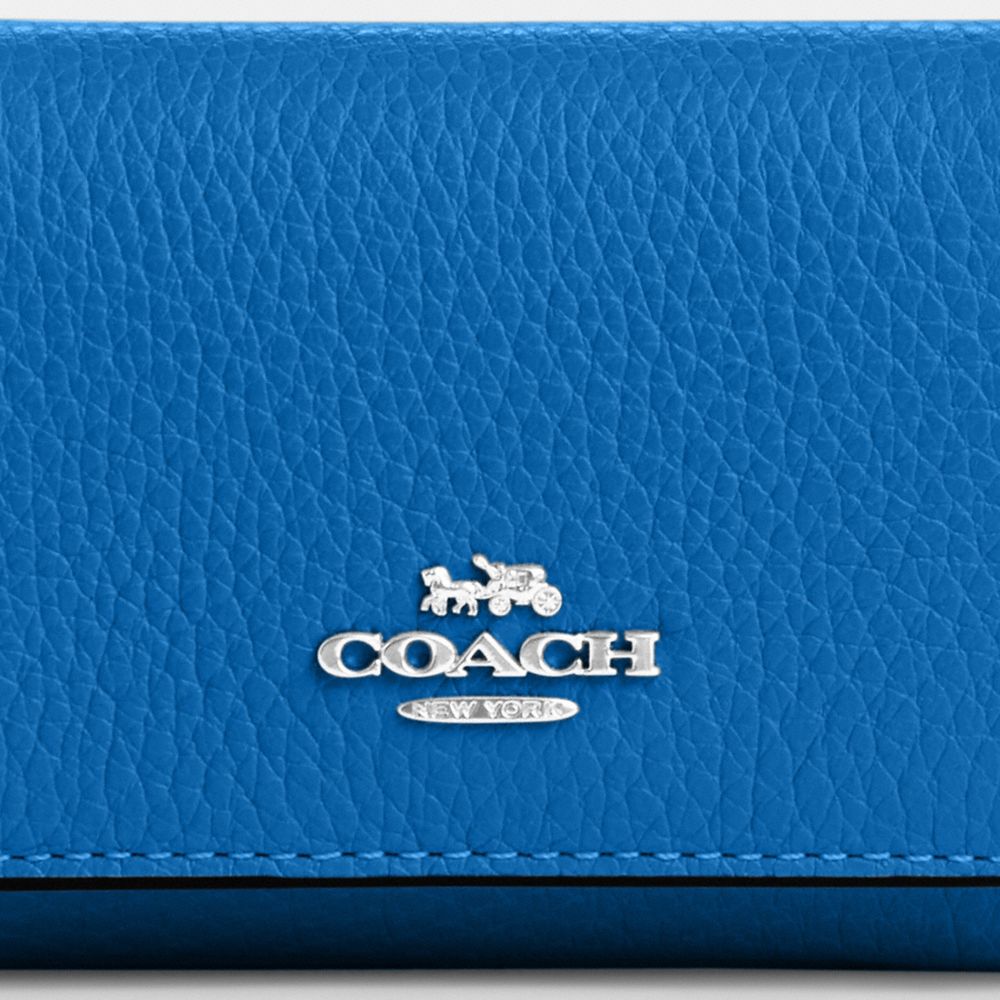 COACH®,MICROPORTEFEUILLE,Cuir maroquiné,Argent/Bleu vif