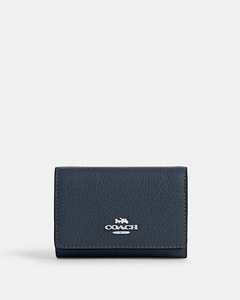 COACH®,MICRO WALLET,Leather,Mini,Silver/Denim,Front View