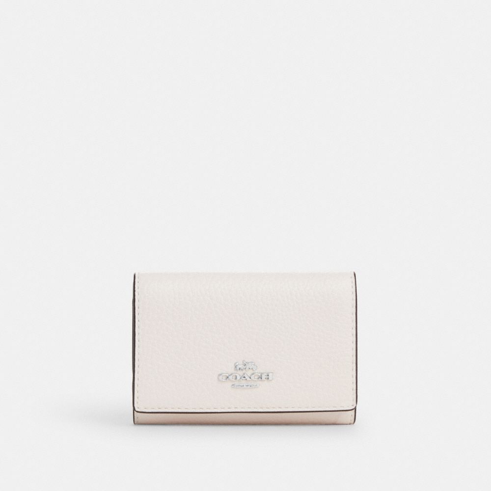 COACH®,MICRO WALLET,Pebbled Leather,Mini,Silver/Chalk,Front View