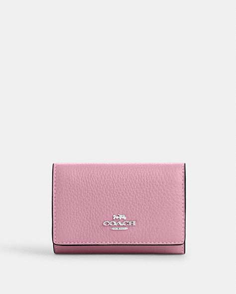 COACH®,MICRO WALLET,Leather,Mini,Silver/Tulip,Front View