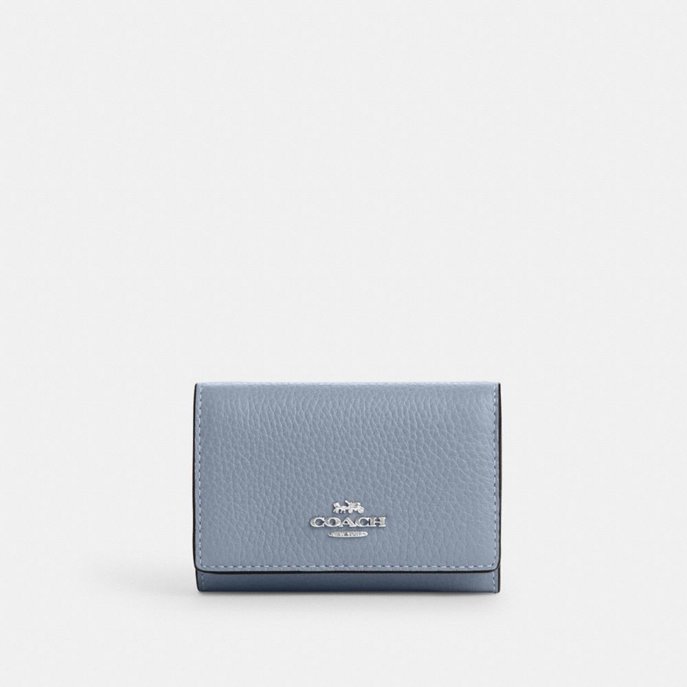 COACH®,MICRO WALLET,Pebbled Leather,Mini,Silver/Grey Mist,Front View