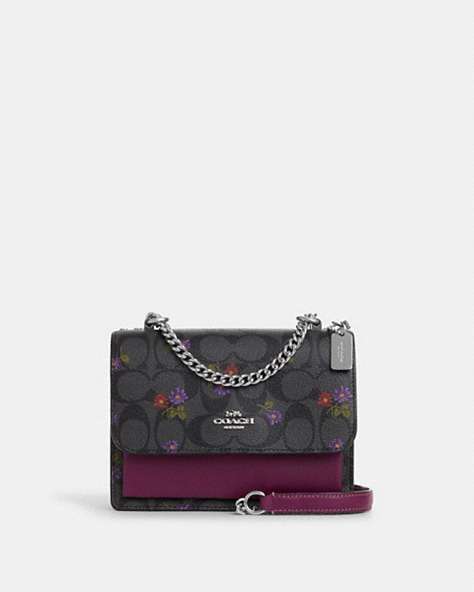 COACH®,MINI KLARE CROSSBODY IN SIGNATURE CANVAS WITH COUNTRY FLORAL PRINT,Mixed Material,Silver/Graphite/Deep Berry,Front View