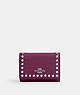COACH®,MICRO WALLET WITH RIVETS,Mixed Material,Silver/Deep Berry,Front View