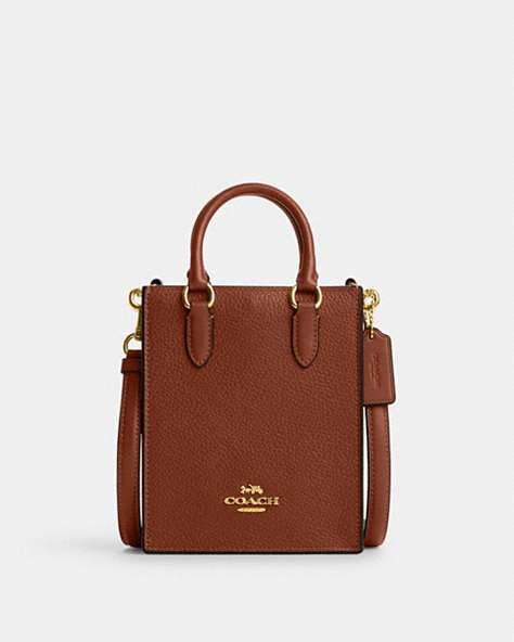 COACH®,NORTH SOUTH MINI TOTE,Mixed Materials,Mini,Gold/Redwood,Front View