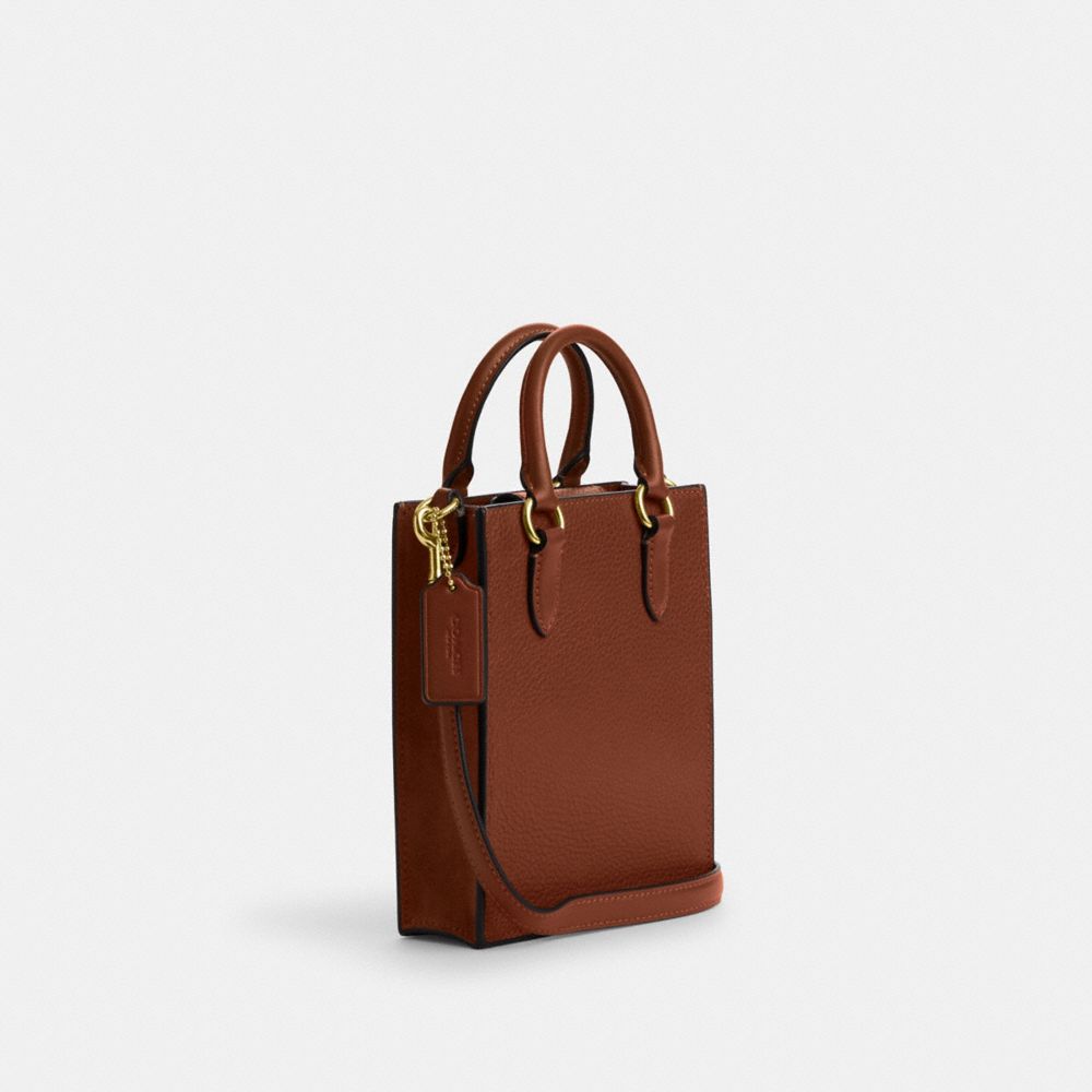 COACH®,NORTH SOUTH MINI TOTE,Novelty Leather,Mini,Gold/Redwood,Angle View