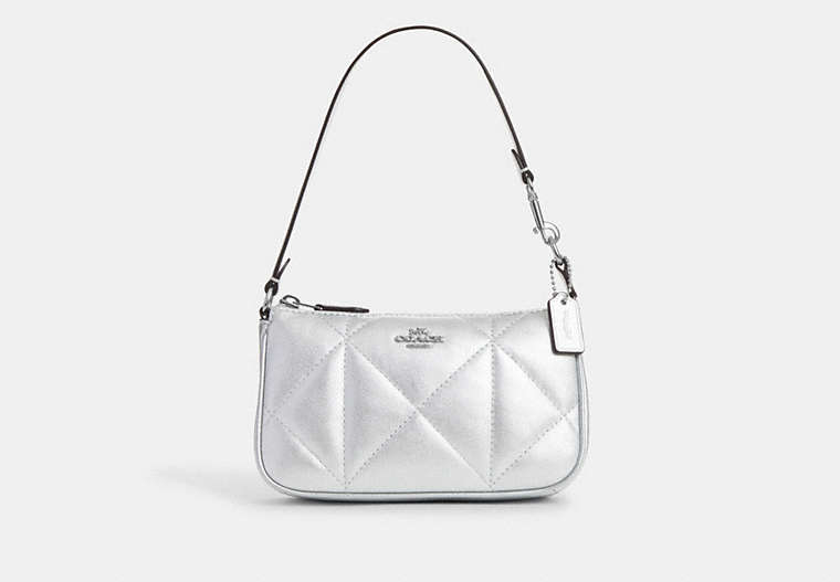 COACH®,NOLITA 19 IN SILVER METALLIC WITH PUFFY DIAMOND QUILTING,Leather,Mini,Silver/Metallic Silver,Front View