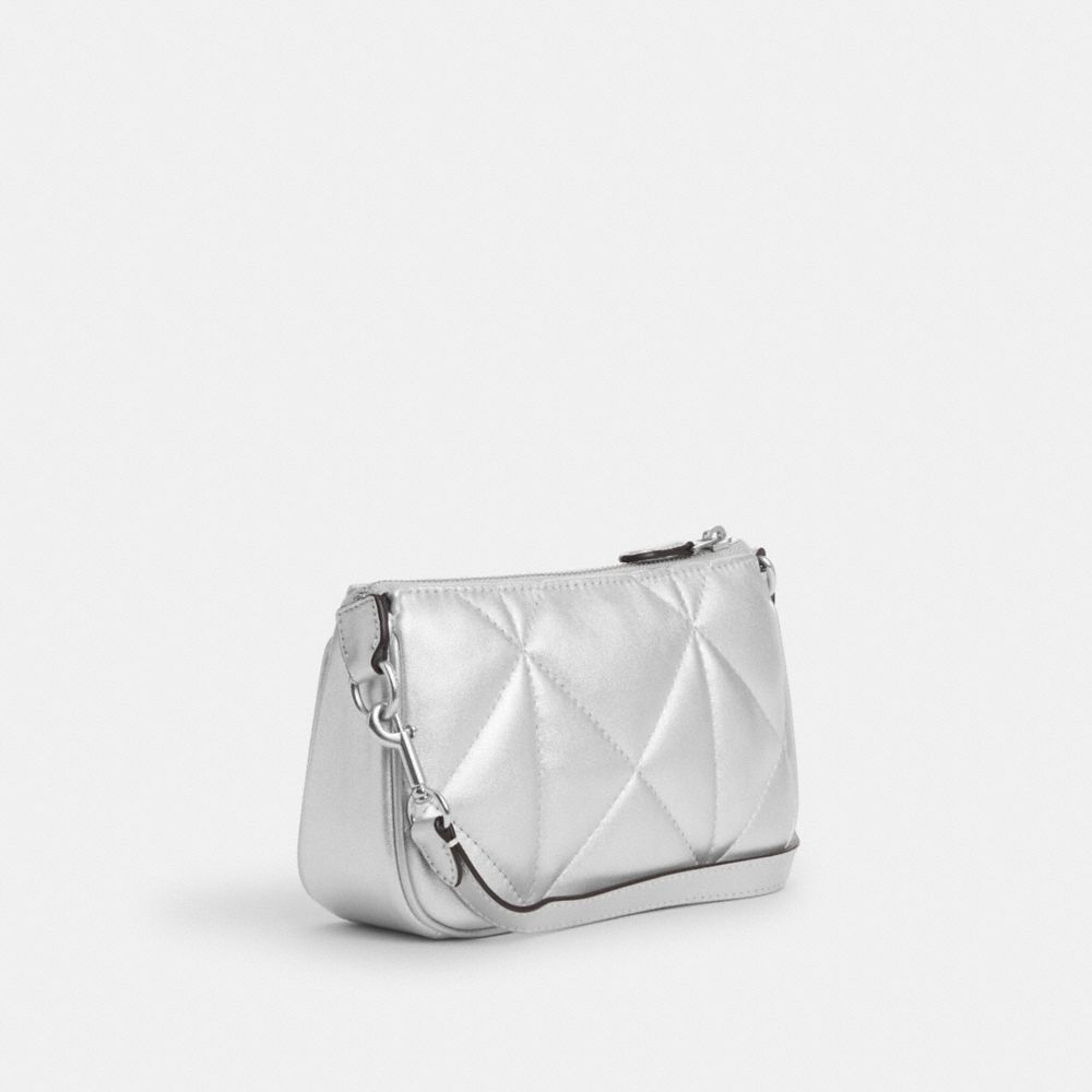 COACH®,NOLITA 19 IN SILVER METALLIC WITH PUFFY DIAMOND QUILTING,Novelty Leather,Mini,Silver/Metallic Silver,Angle View