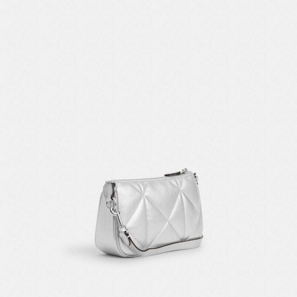 COACH®,NOLITA 19 IN SILVER METALLIC WITH PUFFY DIAMOND QUILTING,Novelty Leather,Mini,Silver/Metallic Silver,Angle View