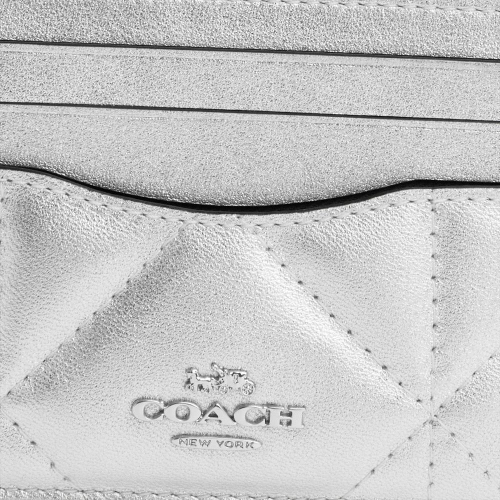COACH®,Slim Id Card Case In Silver Metallic With Puffy Diamond Quilting,,Closer View
