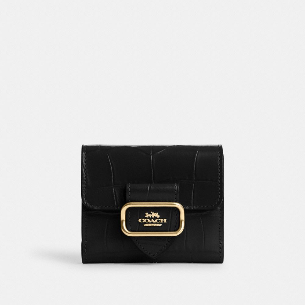 COACH®,SMALL MORGAN WALLET,Novelty Leather,Gold/Black,Front View