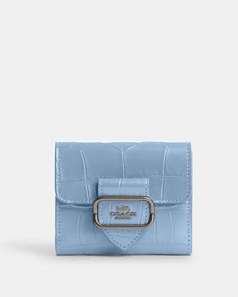 COACH®,SMALL MORGAN WALLET,Leather,Gunmetal/Cornflower,Front View