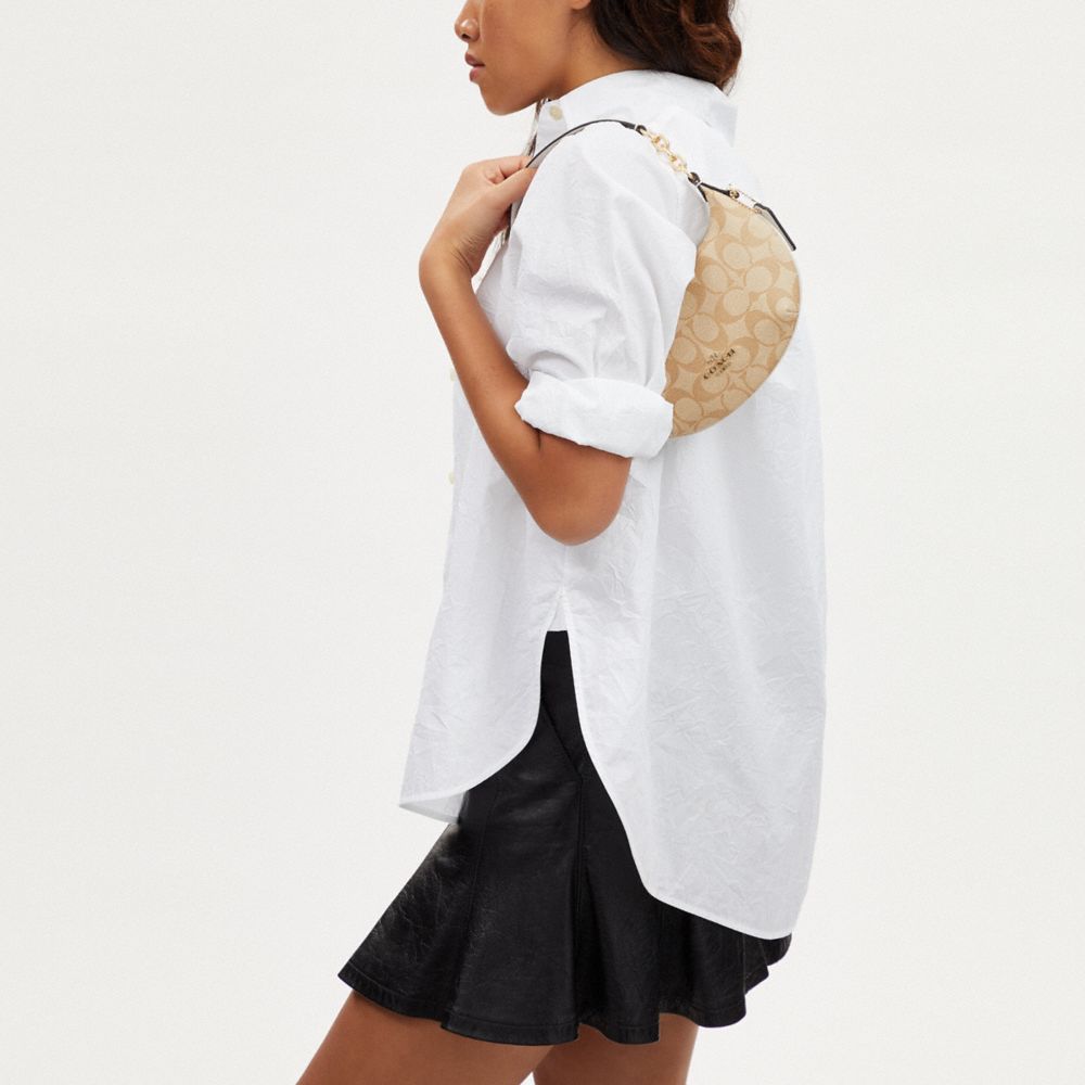 COACH®,Mini Payton In Signature Canvas,Canvas,Shoulder Bag,Chain Detail,Logo,Gold Metal,Casual,Beige,Detail View