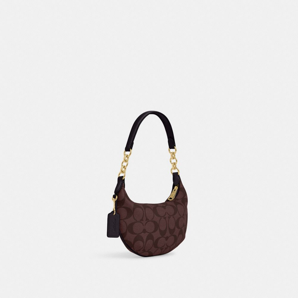 COACH®,Mini Payton In Signature Canvas,Canvas,Shoulder Bag,Chain Detail,Logo,Gold Metal,Casual,Maroon,Angle View