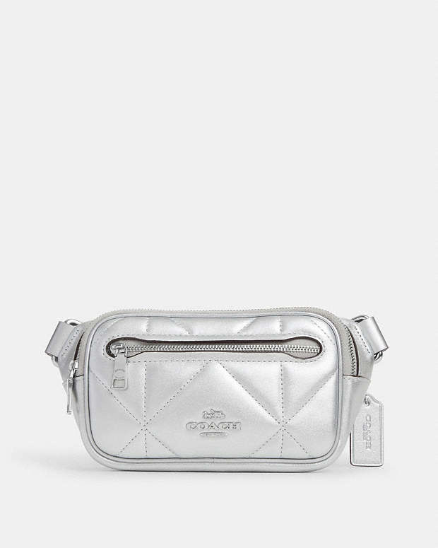 COACH®  Mini Belt Bag In Silver Metallic With Puffy Diamond Quilting