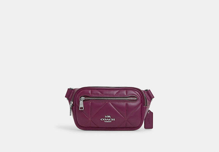 COACH®,MINI BELT BAG WITH PUFFY DIAMOND QUILTING,Leather,Mini,Silver/Deep Berry,Front View