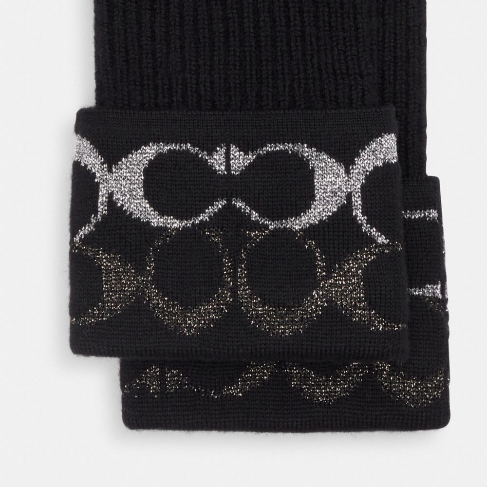 COACH®,Signature Metallic Knit Gloves,Wool,Classic Gloves,Glitter,Logo,Word Embellishment,Casual,Black