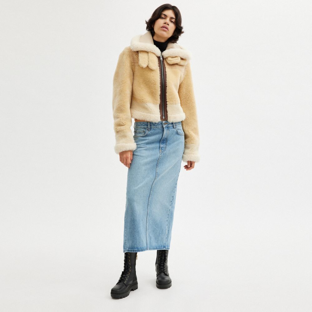 COACH®,LONG DENIM SKIRT,Blue,Scale View