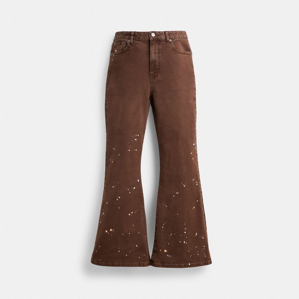 COACH®,CANVAS BOOT CUT JEANS,Brown,Front View