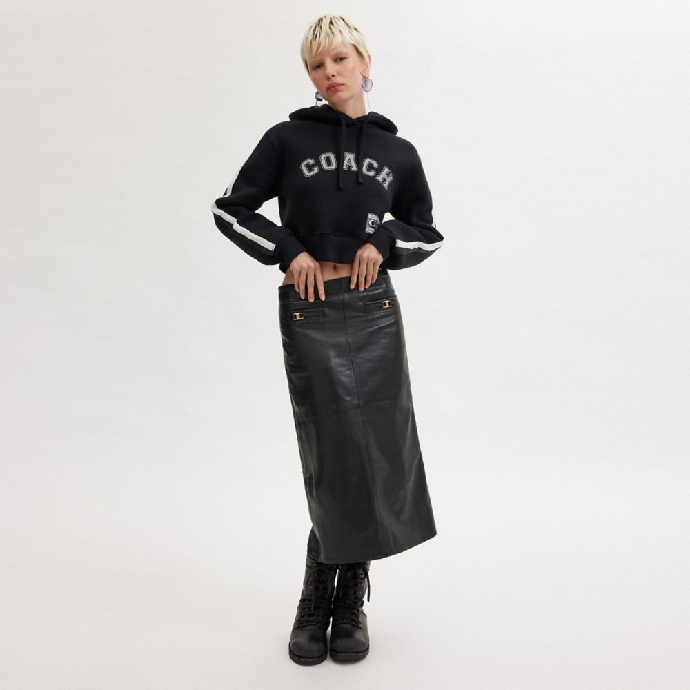 COACH®,HERITAGE C LONG LEATHER SKIRT,The Leather Shop,Black,Scale View