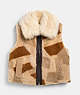 COACH®,TONAL PATCHWORK SHEARLING VEST,Ivory Multi,Front View