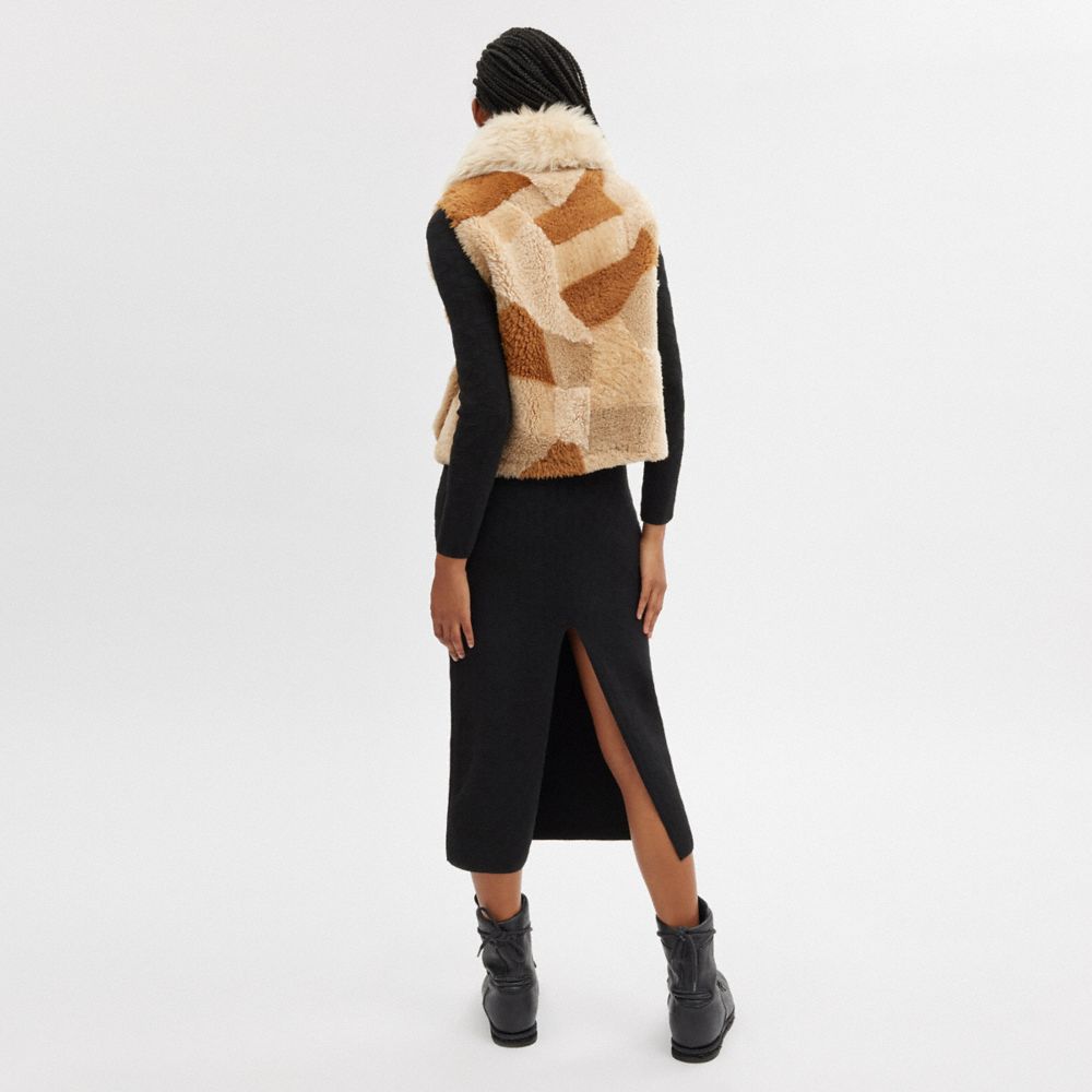 COACH®,Tonal Patchwork Shearling Vest,,Scale View