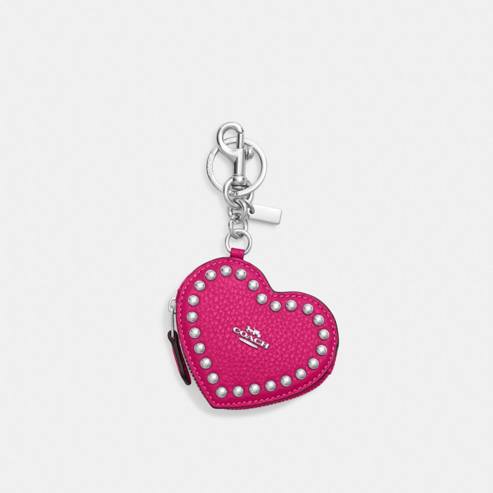 COACH®,HEART POUCH WITH RIVETS,Mini,Silver/Cerise,Front View