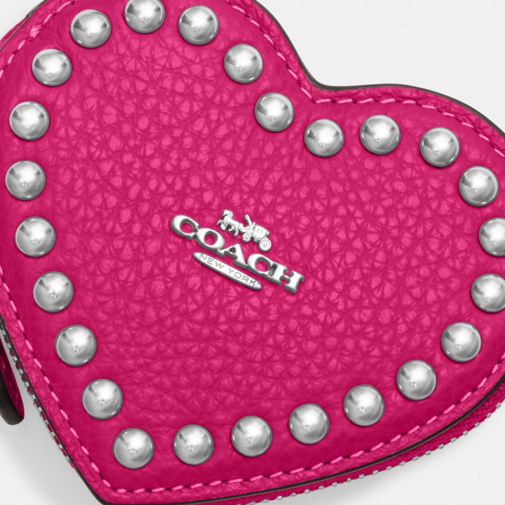 COACH®,HEART POUCH WITH RIVETS,Mini,Silver/Cerise