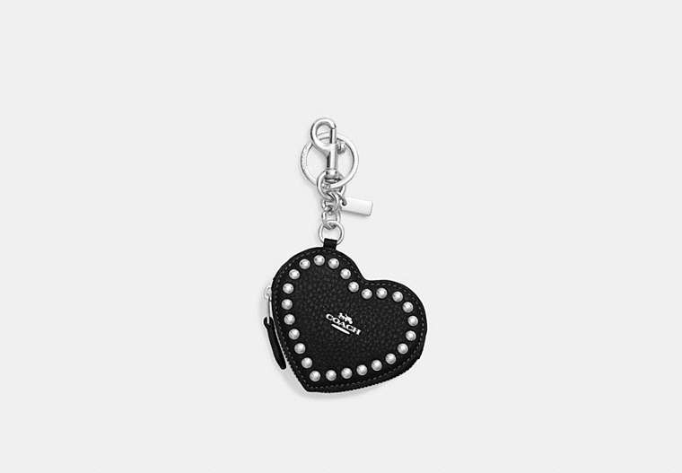 COACH®,HEART POUCH WITH RIVETS,Mixed Material,Silver/Black,Front View image number 0