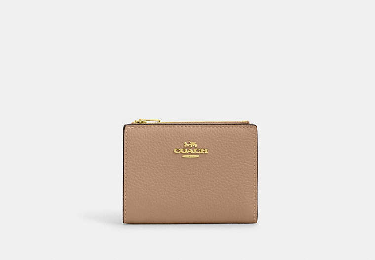 COACH®,BIFOLD WALLET,Pebble Leather,Gold/Taupe,Front View