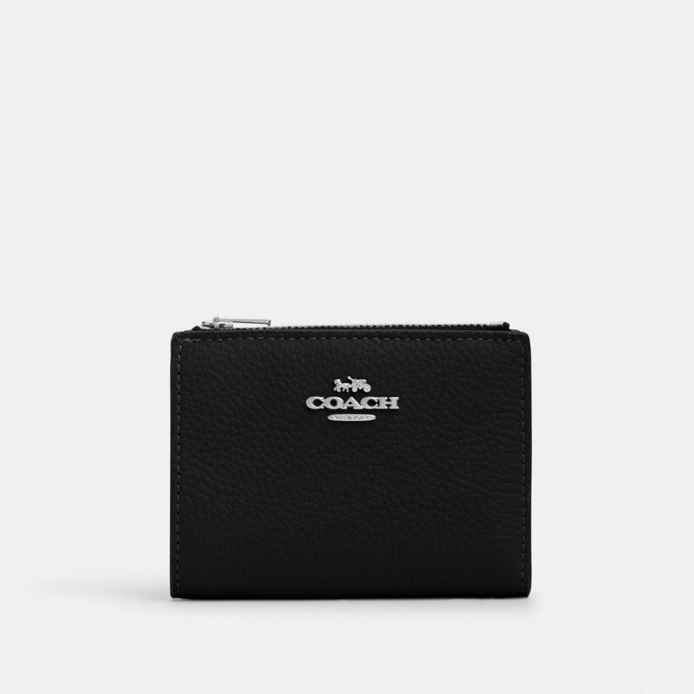 COACH®,BIFOLD WALLET,Pebbled Leather,Silver/Black,Front View