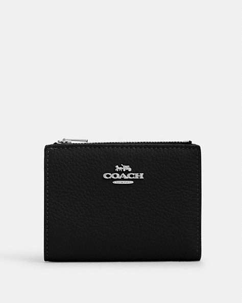 COACH®,BIFOLD WALLET,Pebble Leather,Silver/Black,Front View