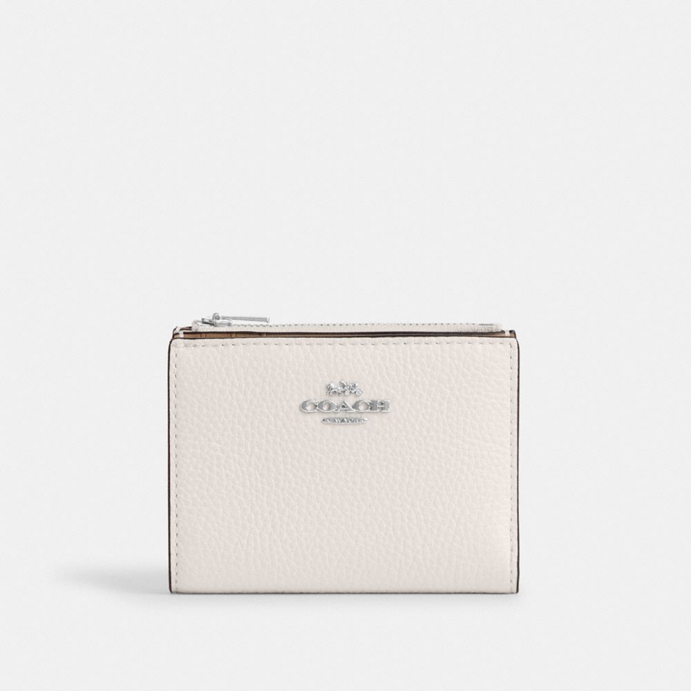 COACH®,BIFOLD WALLET,Pebbled Leather,Silver/Chalk,Front View